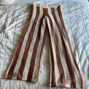 Solitaire Striped Crochet Pants in Brown and Cream